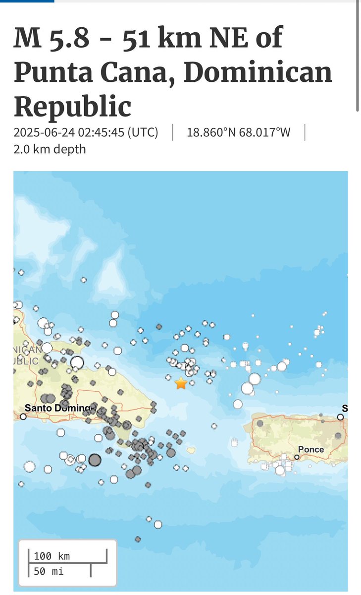 AHORA: 5.9 temblor al norte de Punta Cana; Republica Dominicana