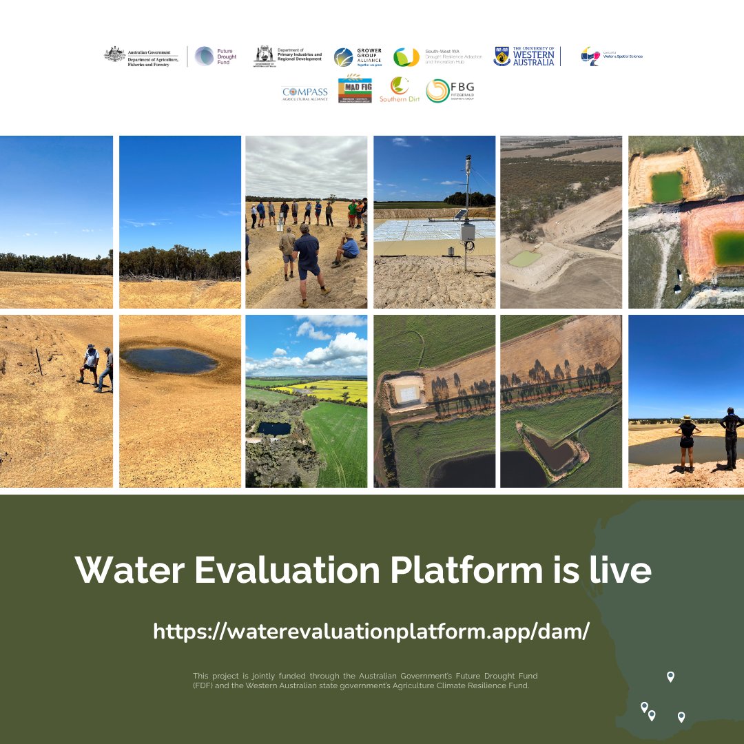 CWSSUWA's tweet photo. The Water Evaluation Platform (WEP) is live!
WEP is the free online tool for smarter dam and catchment planning.
Explore now at https://t.co/XMeiyXKKVk
#WaterSmartDams #SmartDams #FutureDroughtFund #drought #AusGov #AusAg @GGA_WA @uwanews @SAgE_UWA https://t.co/J0Jwy1XiIN