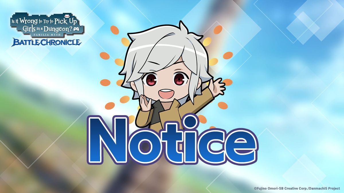 danchro_en's tweet photo. [Update Notice]
Thank you for enjoying #DanChro.
An update will be conducted in the schedule below.
There is no problem with play, but there may be cases where battles temporarily cannot be cleared depending on the time.

Schedule
6/25 12:00  (UTC+9)

#danmachi https://t.co/X55PddtfM7