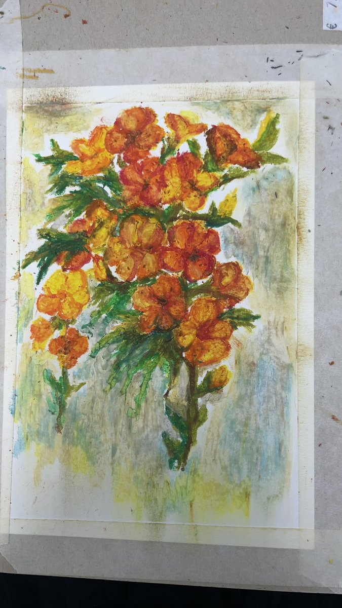 켈리그라피 용지에 오일 파스텔 24색으로  바르는 차력쇼 함