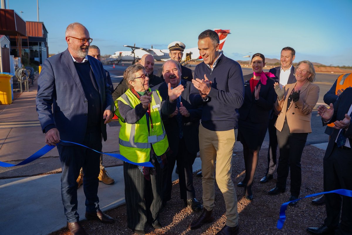 CityOfWhyalla's tweet photo. The $32 million upgrade of the Whyalla Airport runway has been completed; officially opened this morning by State and Federal Government; Whyalla City Council; Qantas and Fulton Hogan representatives. Check out our full release here for all the details: https://t.co/woScnjgCDG https://t.co/WQqHQsS77A
