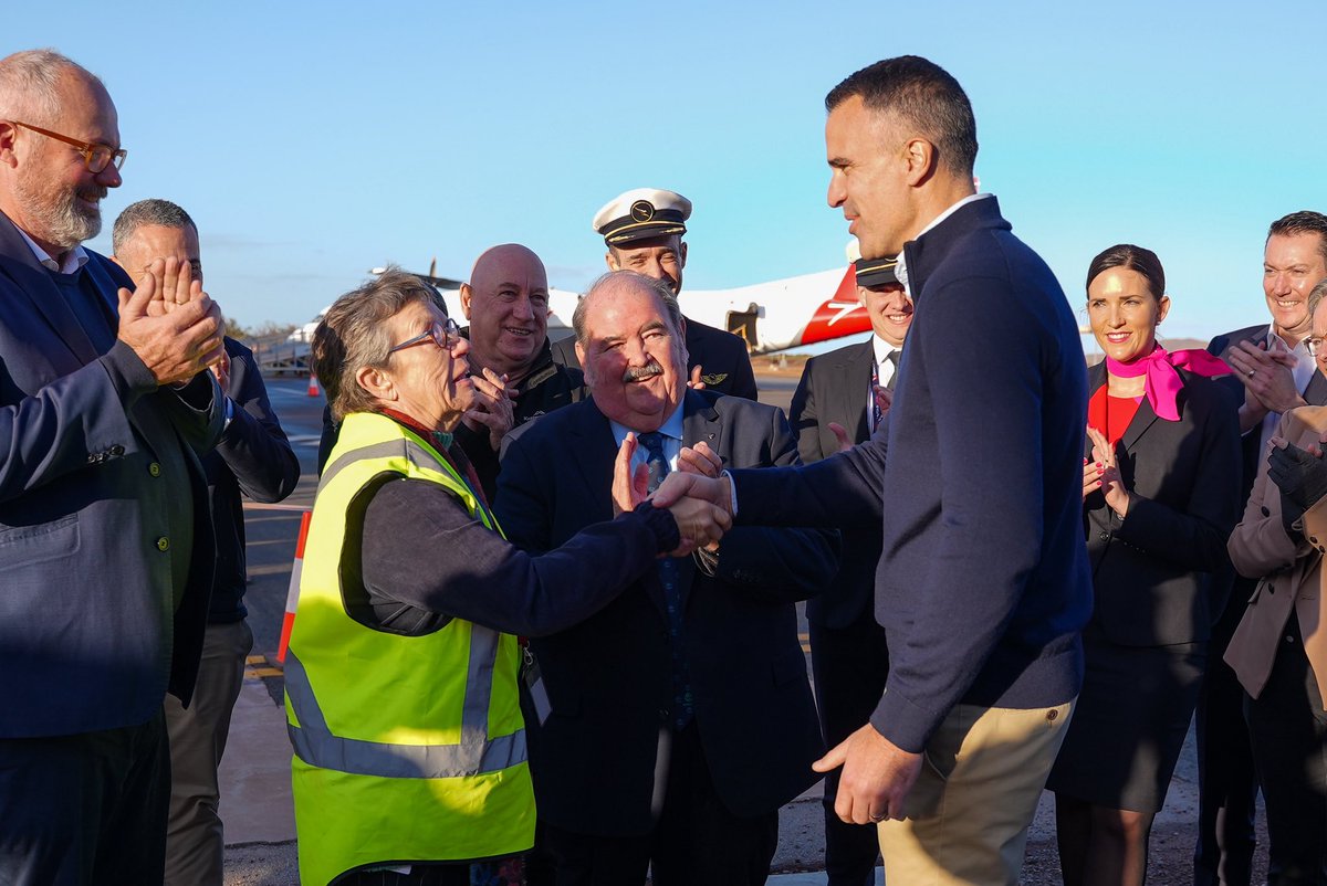 CityOfWhyalla's tweet photo. The $32 million upgrade of the Whyalla Airport runway has been completed; officially opened this morning by State and Federal Government; Whyalla City Council; Qantas and Fulton Hogan representatives. Check out our full release here for all the details: https://t.co/woScnjgCDG https://t.co/WQqHQsS77A