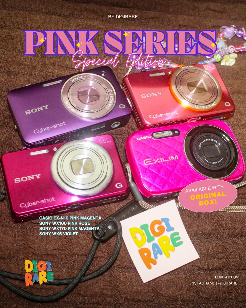 digirare_'s tweet photo. ⋆. 𐙚 ˚ Pink Series Special Edition by Digirare Vol. 02 ˚₊‧⁺
Soft vibes with these rare pink gems:
📸 Sony WX100 — Rose Pink
📸 Sony WX170 — Pink Magenta
📸 Sony WX5 — Violet
📸 Casio EX-N10 — Magenta
Fully tested & ready to capture your moments ✨
DM to bring pink magic home ♡
Testi lainnya ada di IG: digirare_ 🫶🏻
#zonadigicam #zonauang #zonadigirare #zonaBA #zonajajan #digicam