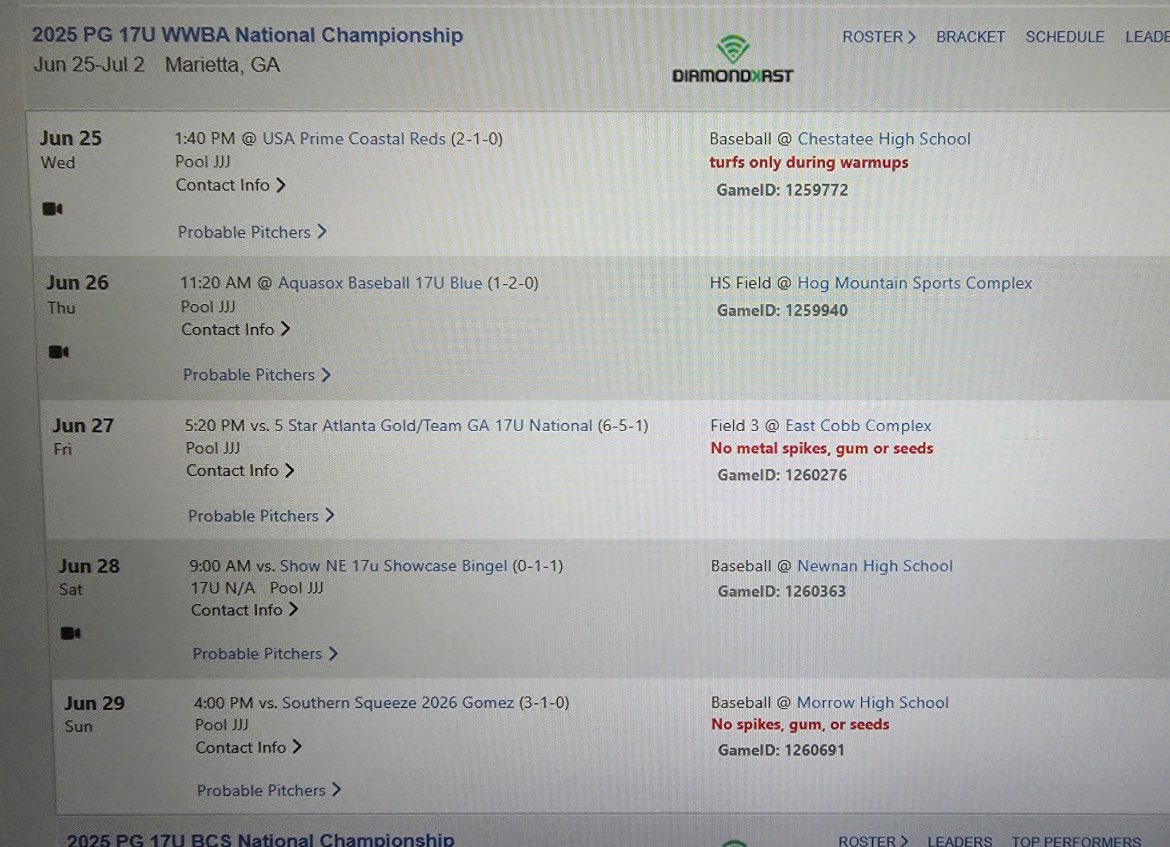 Regan_W11's tweet image. Schedule for WWBA in Atlanta Georgia this week. Ready the get after it! @CoachCKirby2 @DallasPatriots