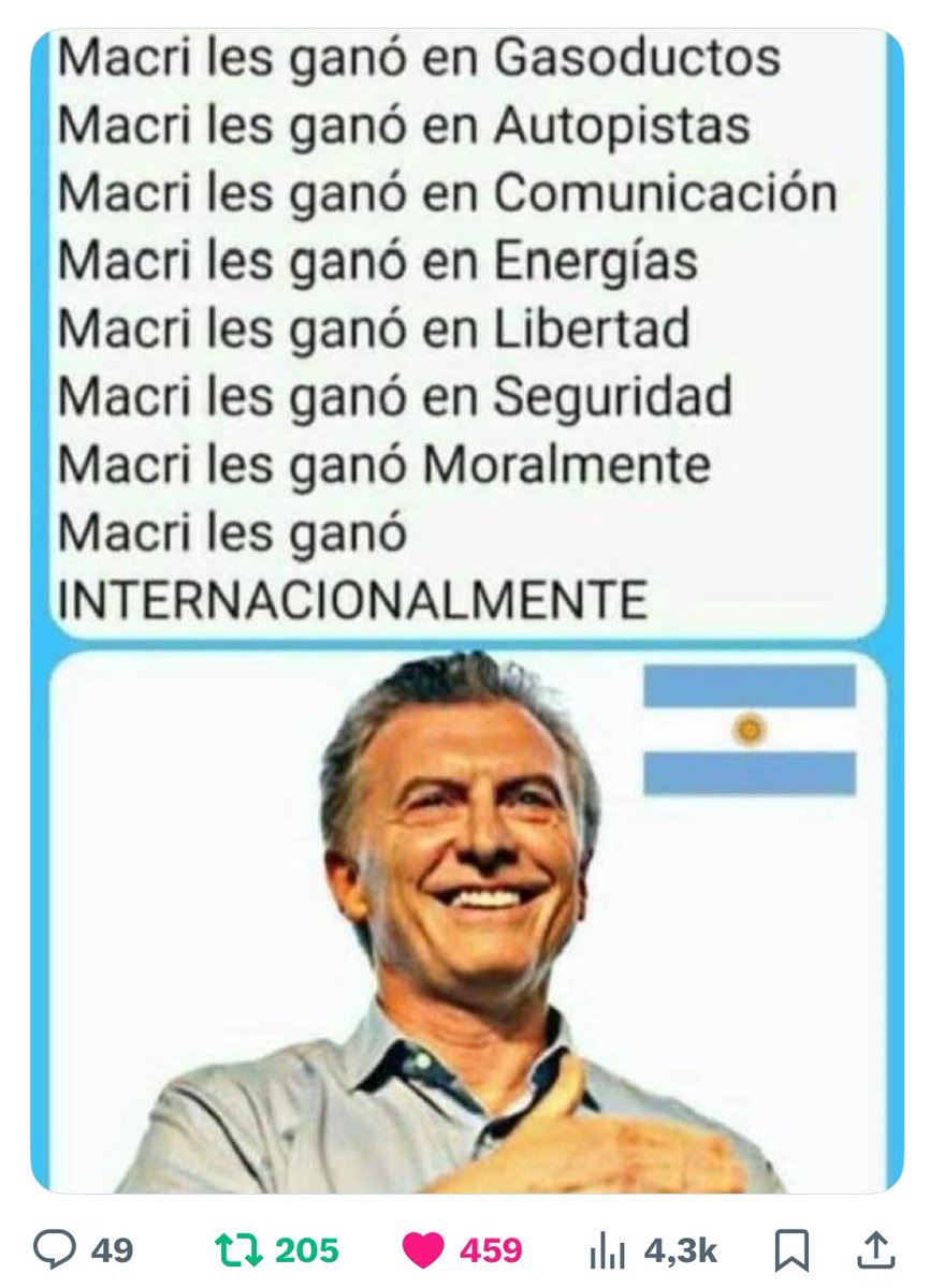 <a href="/LILIANA59932007/">LILIANA💛</a> <a href="/mauriciomacri/">Mauricio Macri</a> El mejor PRESIDENTE que tenga memoria.