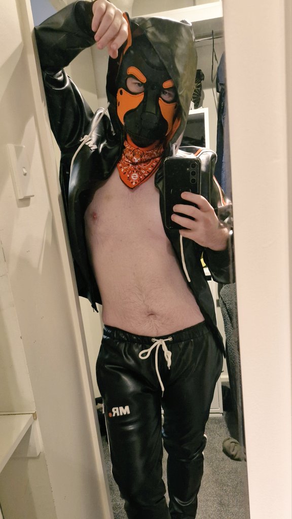 Oh hey there  😉

My Alpha saw I had the jacket so he got me the matching pants for my birthday, also the neck scarf 🧡

Think he made a good choice? 🐶