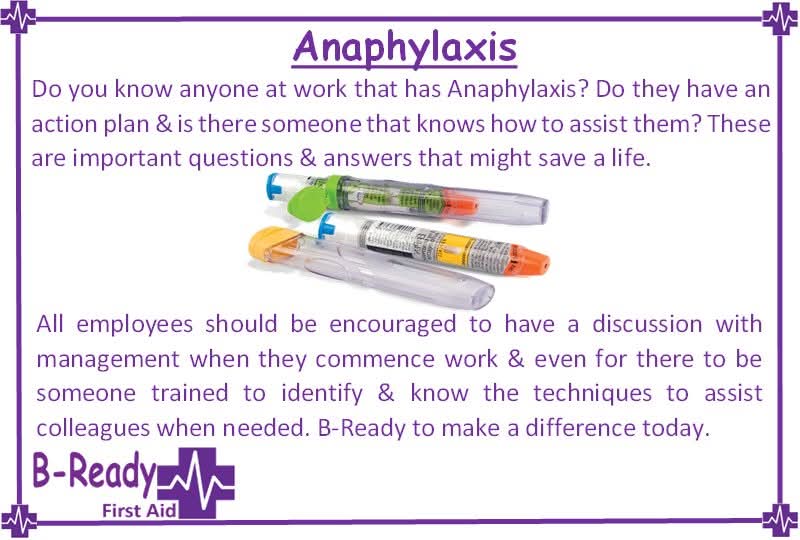 BReadyFirstAid's tweet image. 💜💜💜 Recently in classes we have discussed just how critical it is for someone to know if a colleague has anaphylaxis. If no one knows then how can they help quickly to potentially minimize the depth of reaction. Learn how to use it properly &amp;amp; you could make a difference💜💜💜