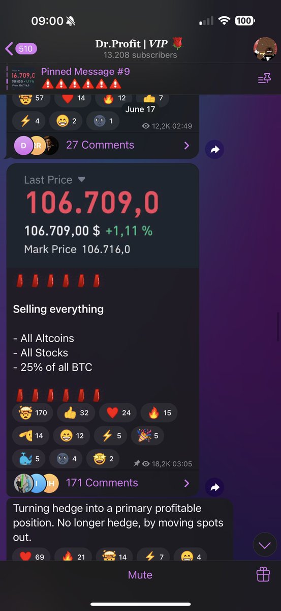 crypto_stardust's tweet photo. @DrProfitCrypto Lmao you’re such a liar. On jun 17 you sell alts and 25% btc at 106700, on jun 18 you buy back everything at 104500, then on jun 21 you sell everything at 103k and now you buy everything back at almost 105k. You’re probably at a loss doctor clown 🤡 https://t.co/onifY6i7is