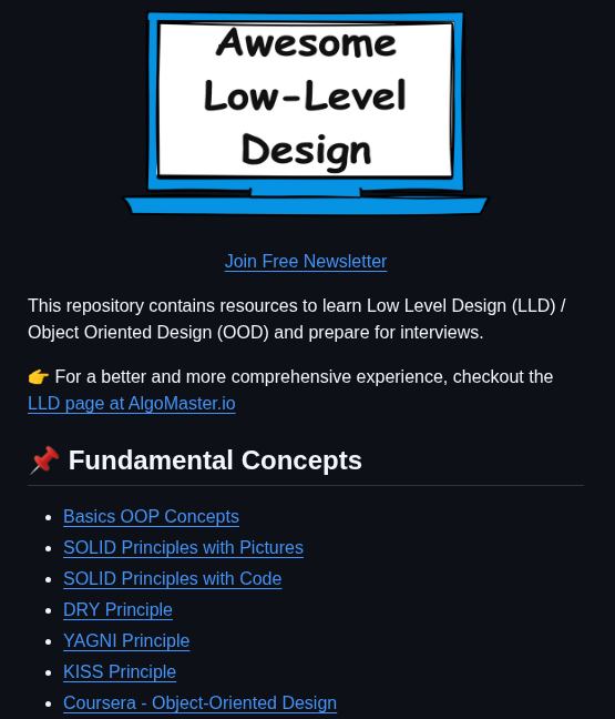 tom_doerr's tweet image. Resources for learning low level design, object-oriented design, and interview prep