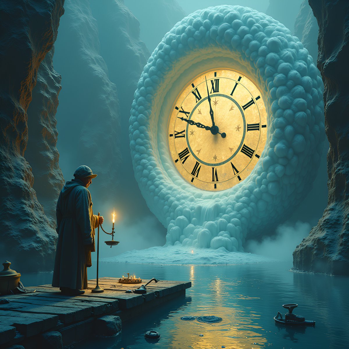 PromptSin's tweet image. Time bends in mysterious caves 🌌⏳ #SurrealVibes #TimelessQuest