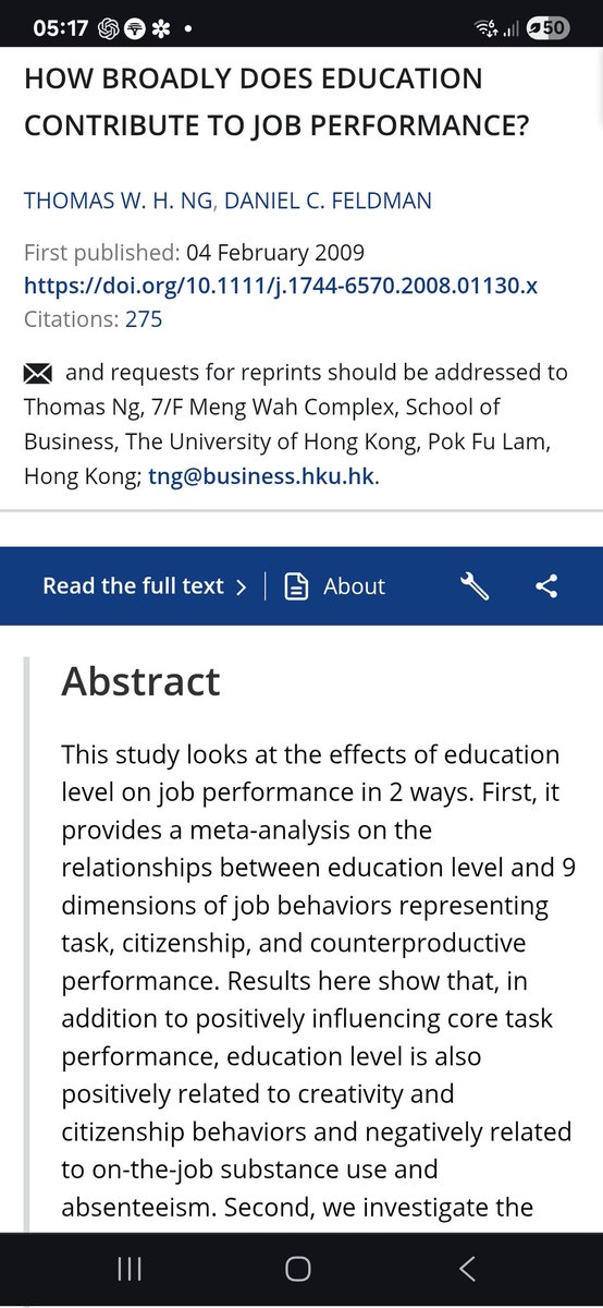 memorynguwi's tweet image. Education level has a weak correlation with job performance (r ≈ 0.10–0.20).@ipcconsultants