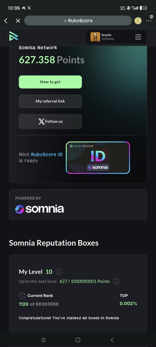 InesOktasa's tweet image. Mint @rubyscore_io ID: Reputation Identity on @Somnia_Network RubyScore ID gives you reputation points that reflect your on-chain activity in the Somnia ecosystem. My Points on Somnia Network, link 👇

rubyscore.io/profile/?ref=0…
#MasterCreator
#Testnet @0xPaulThomas
@OGSomniac