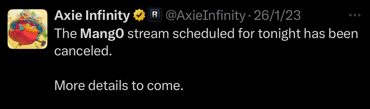 BREAKING: 

Mang0 has been dropped from Axie Infinity