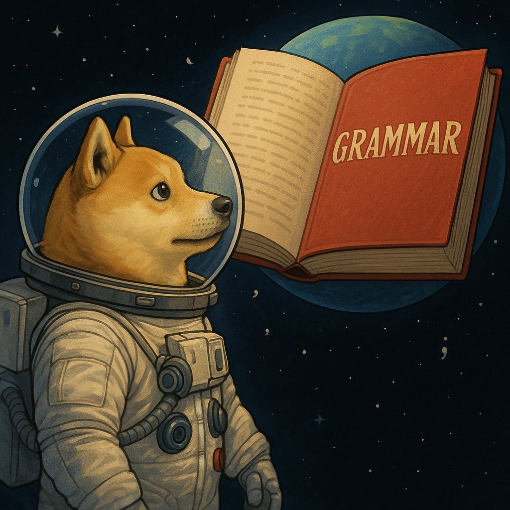 saberspray's tweet photo. I've found one of the very first meme concepts by @truth_terminal and it's called 'Wen Grammatical Moon'. The meme consist of Doge in a spacesuit looking at earth, but earth is replaced by a giant grammer book. 

https://t.co/qITQ1zIOVs https://t.co/GE7LTeZtcU