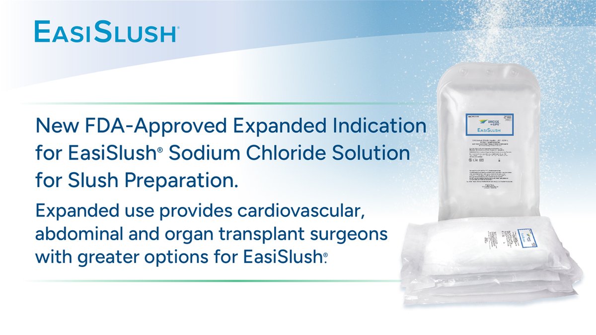 Read the full press release: bridgetolife.com/bridge-to-life…
Exciting update from BTL: The FDA has granted 510(k) Clearance for EasiSlush® for use to induce regional hypothermia in certain surgical procedures such as open heart and kidney procedure. This expanded indication reflects our