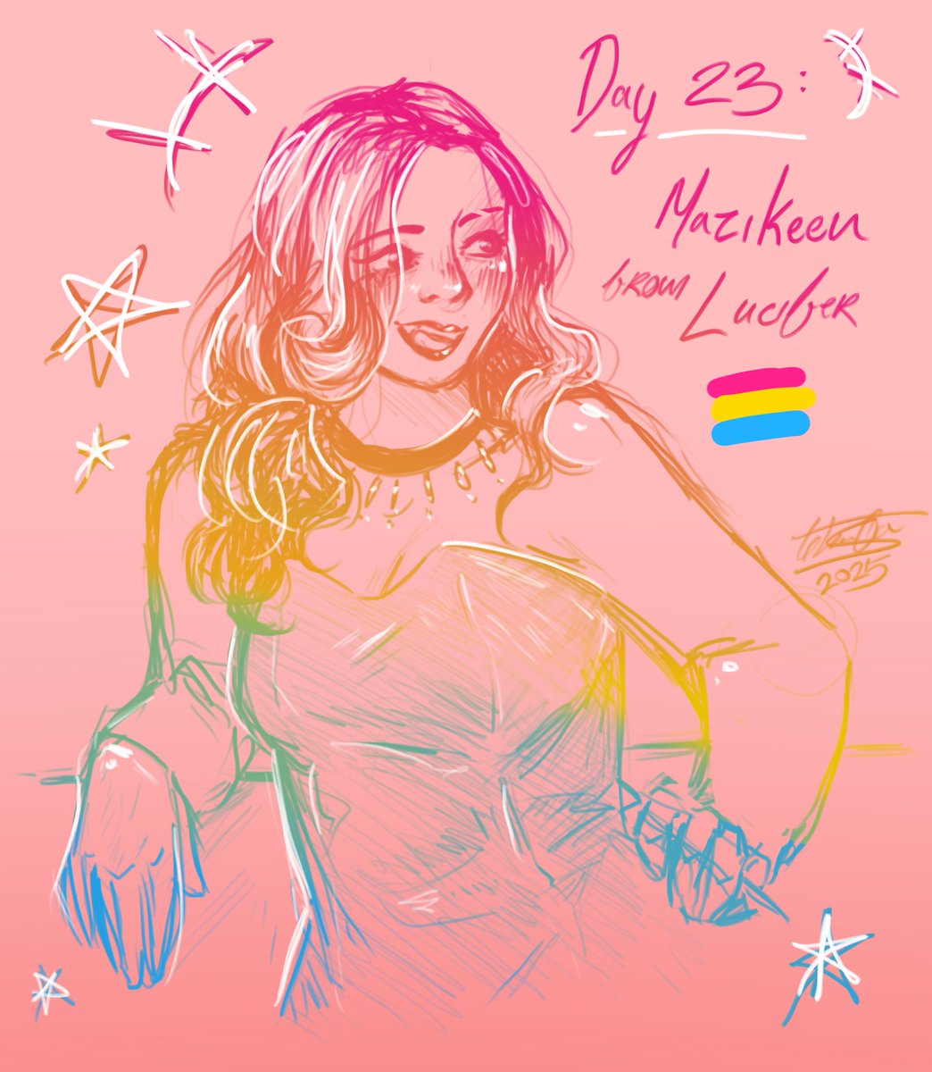 spomsart's tweet photo. HAPPY PRIDE TO MAZE !!!!!!! 🩷💛🩵
☆ 
#HappyPrideMonth #HappyPrideMonth2025 #LGBTQArtist #ArtistOnTwitter #LuciferNetflix #MazikeenSmith #Fanart https://t.co/pRChSMifjs