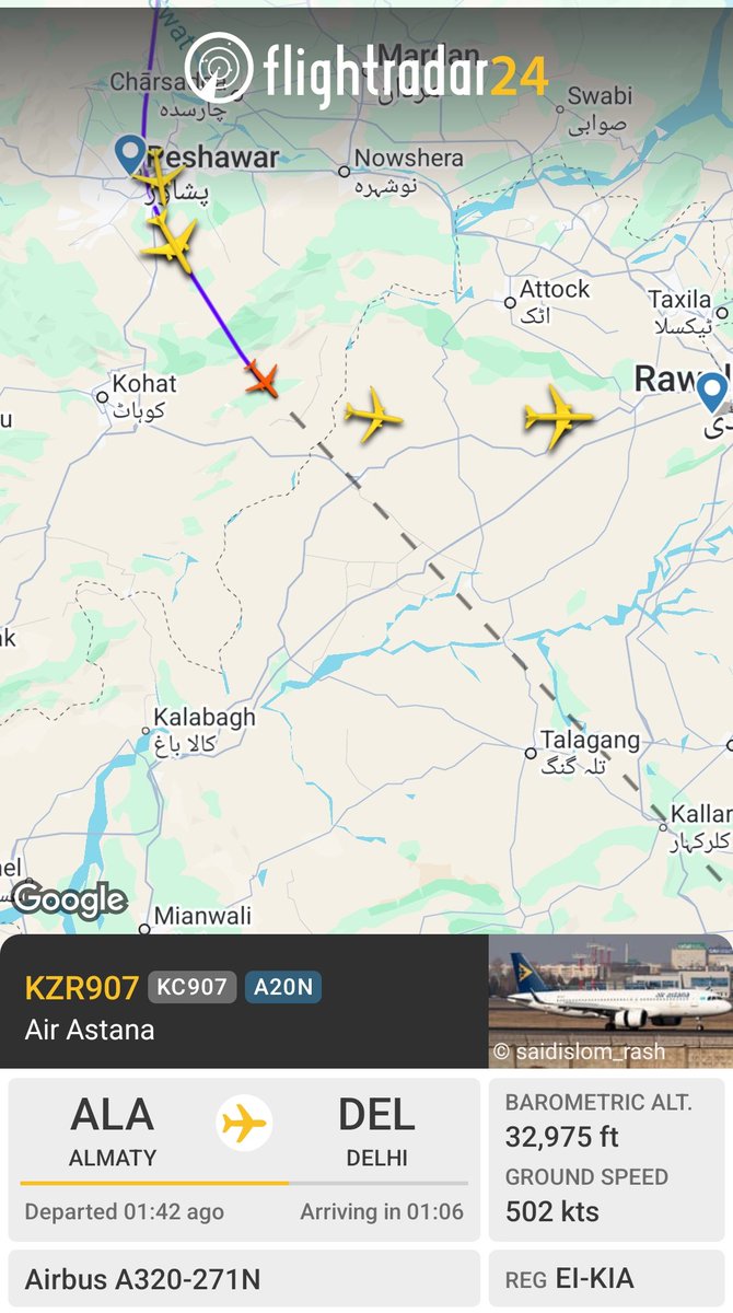 MNKFarani's tweet photo. Does Pakistan open airspace for India? The red plan is going to Delhi from Almaty https://t.co/GAoKCLpmKW