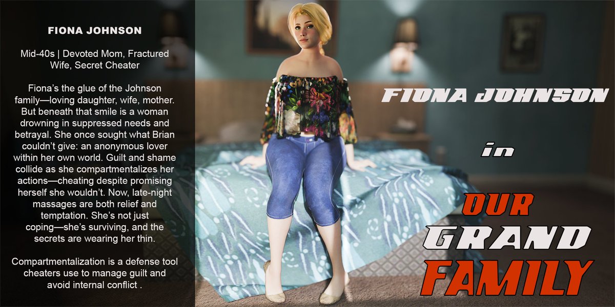 🤍 Meet Fiona Johnson—Mid-40s | Mom. Wife. Secret Seeker.

The heart of the family. The keeper of its secrets.
She’s been faithful—at least to herself.
Until she wasn’t.
One hidden lover, a stolen touch, and it all unraveled behind closed doors.
She’s not a cheater... yet she