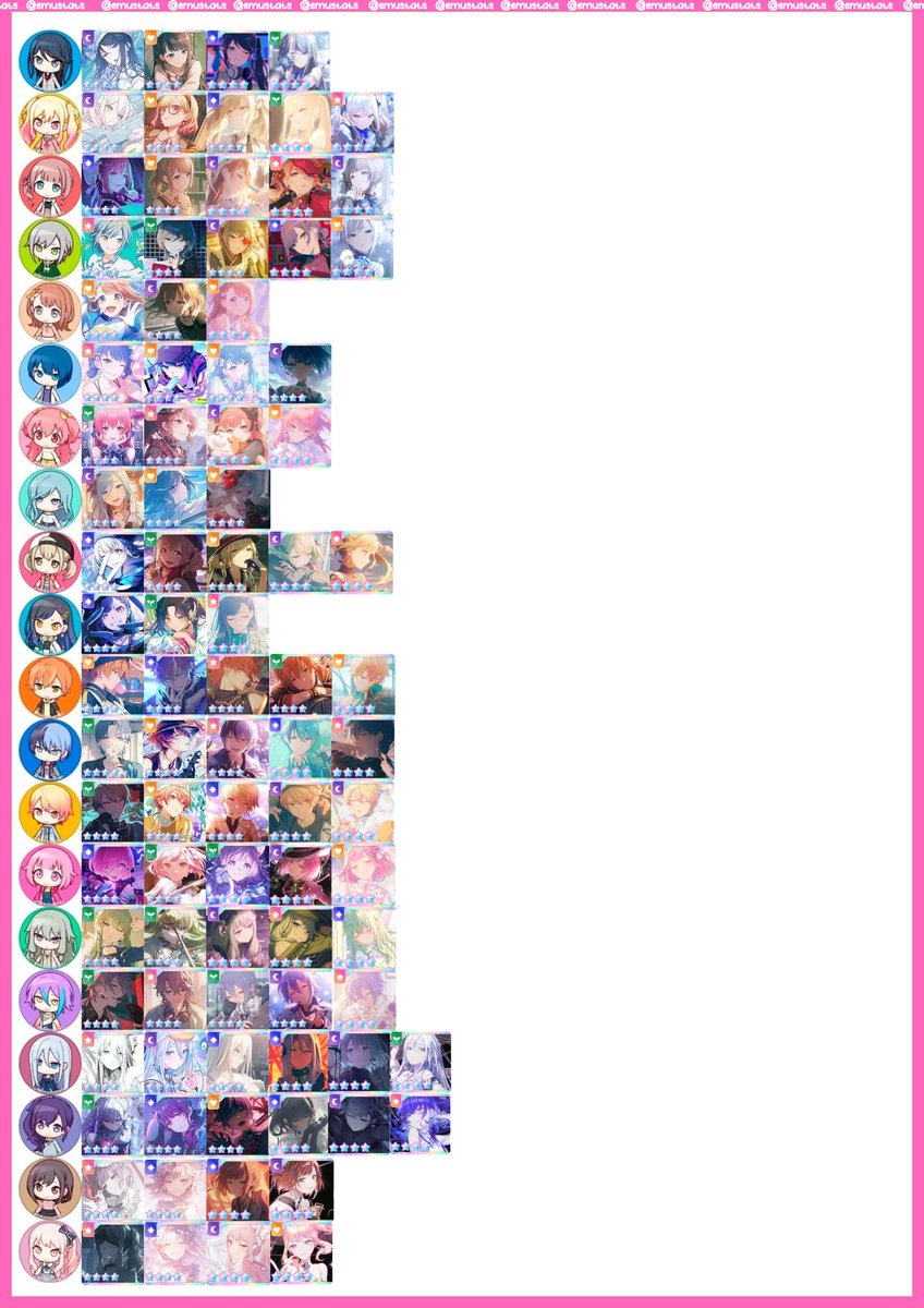emustats's tweet image. All OC 4 stars (Past 18) : June 23
Refer to pin replies for below 18.
Leoni wl cards added!
#プロセカ #prsktwt