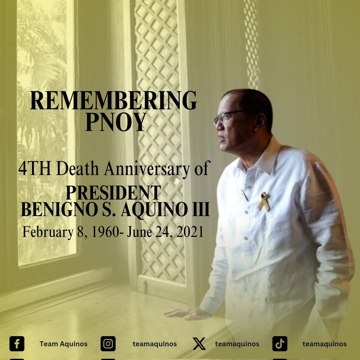 teamaquinos's tweet photo. We remember President Noynoy Aquino with love and gratitude on June 24, May his memory continue to inspire us, and may his legacy live on in our hearts.

#SalamatPNoy
#NoynoyAquino 
#PNoy
#PNoyFilipino
#AquinoLegacy https://t.co/Pio19e4pJu