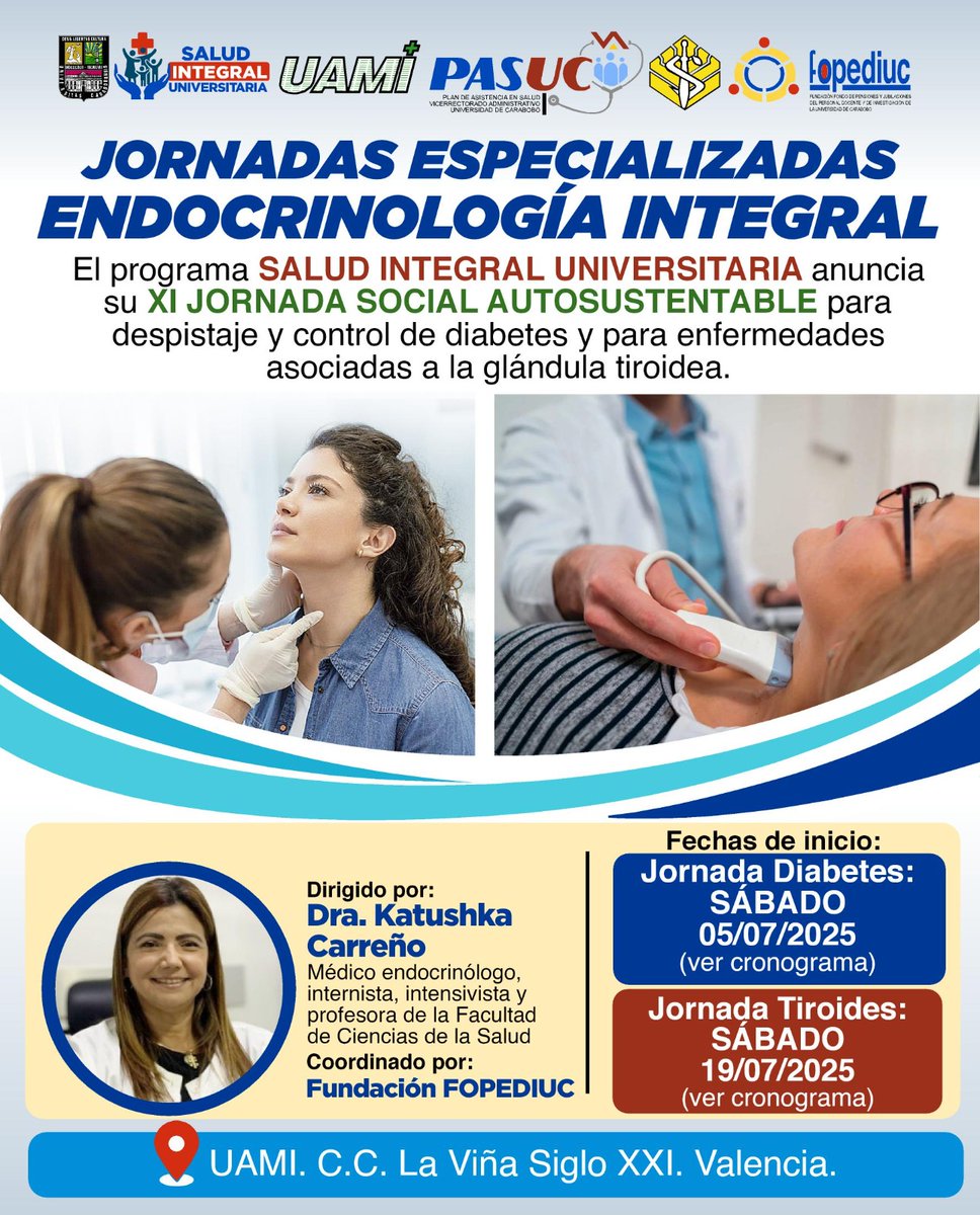 De 830 a 330 PM vía mensaje escrito WhatsApp al número 0424-4223146 podrá optenerb requisitos e inscripción. Para estas vitales jornadas endocrinas 7ú kg
 INCLUYENDO SÁBADO, Domingo y Feriados. Hilo. 1/3 🏆🧵lo no un