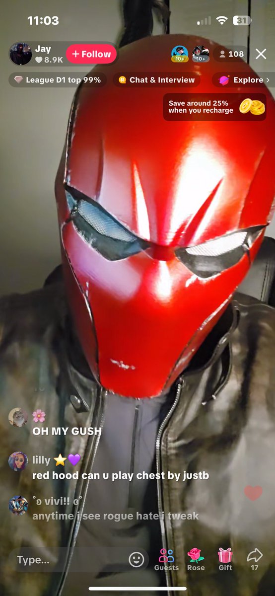 one day a superhero cosplayer will play chest by justb on their tiktok live…