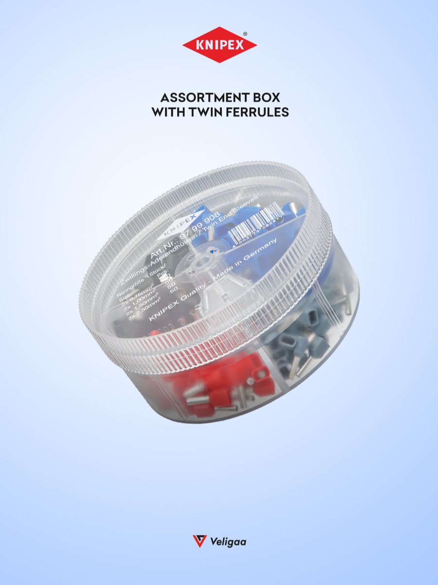 veligaahardware's tweet image. KNIPEX Assortment Ferrules Box with rotatable transparent lid to remove individual sleeves

#veligaa #knipex #faadufaadugehardware