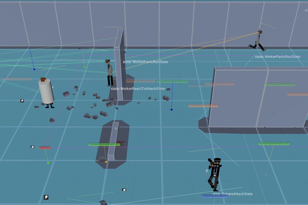 scrudgey's tweet image. In a major milestone, the nav mesh you see here was baked at runtime to dynamically reflect the wall that was destroyed by explosives. #gamdev