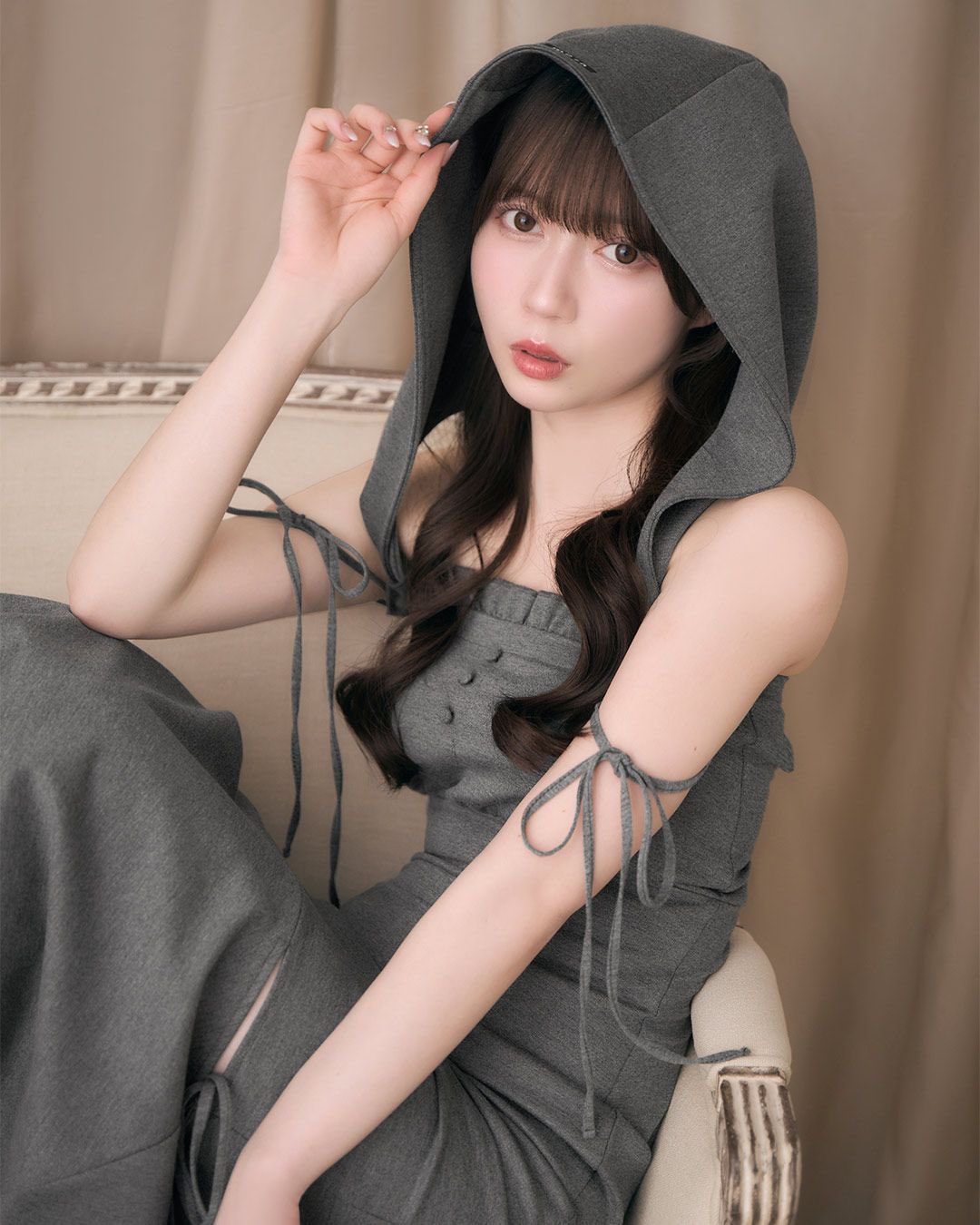 ミシェルマカロン フード付きオフショルマーメードワンピース
