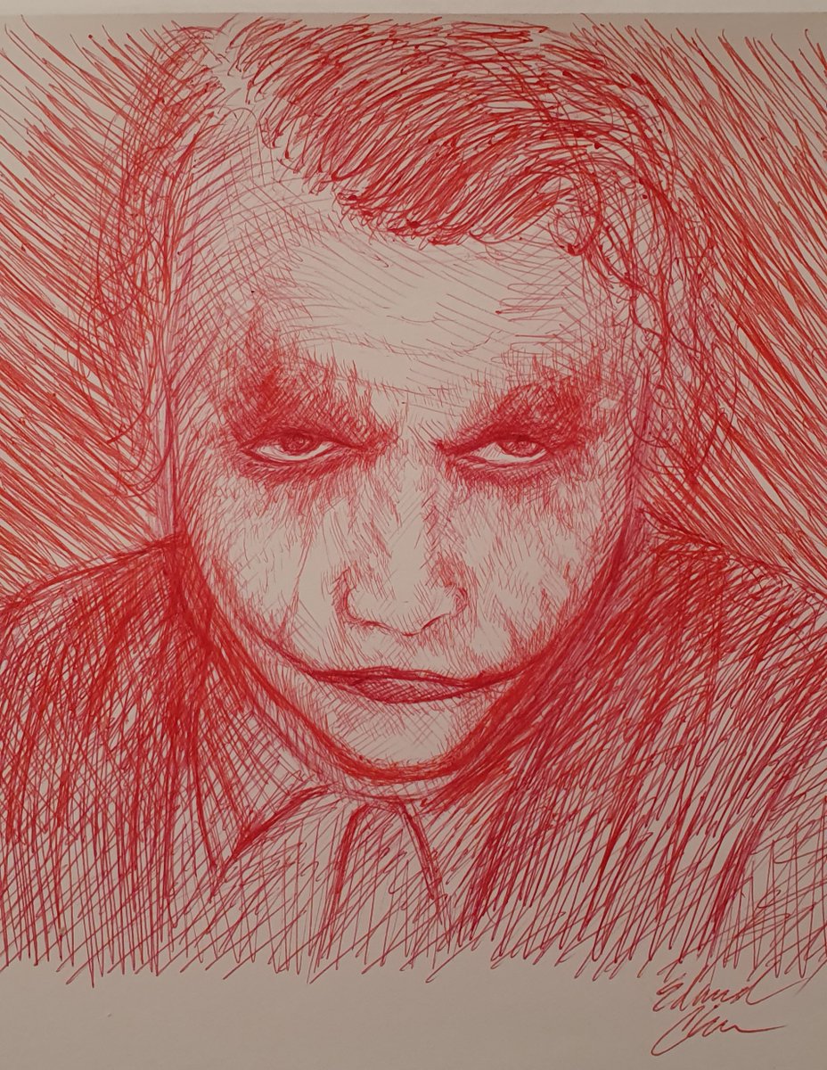 I did a red pen doodle of Heath Ledger's Joker. #art #drawing #penart #joker #batman