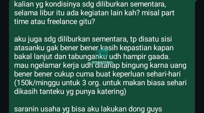 cw // nganggur

kakak-kakak yg sdh work! boleh bantu sarannya? terimakasih!!