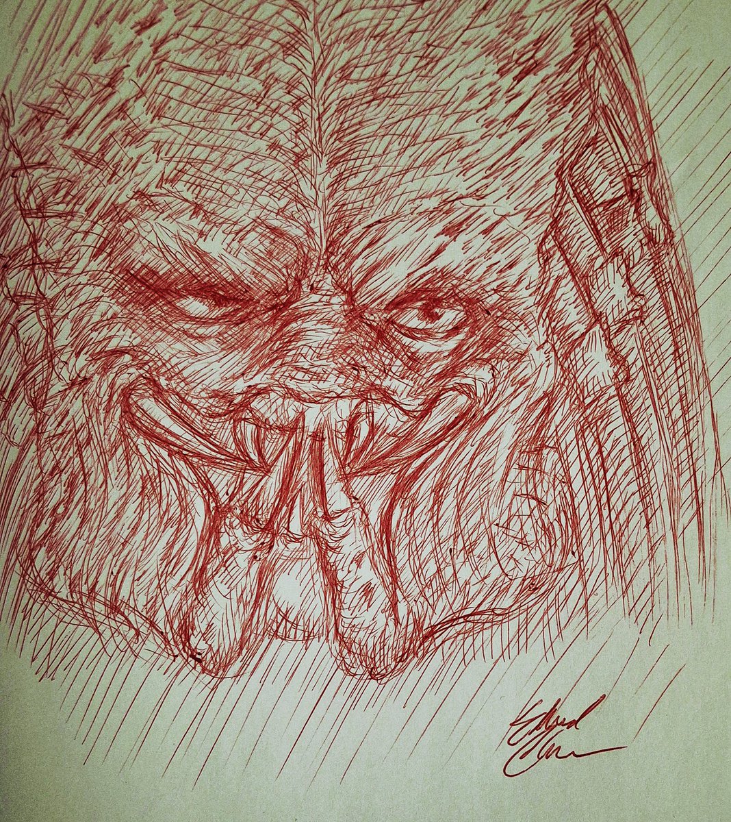 I did a red pen doodle of Predator #art #drawing #penart #predator #80smovies