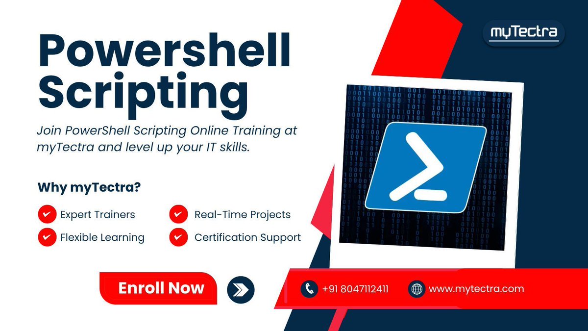 mytectra's tweet image. ⚙️ Master PowerShell Scripting – Automate Like a Pro with myTectra! 💻🚀
📞 Call Now: +91 8047112411
🔗 Register Here: mytectra.com/powershell-tra…
#PowerShellScripting #AutomationSkills #ITAutomation #myTectra #OnlineLearning #ScriptingForAdmins #WindowsPowerShell #TechTraining