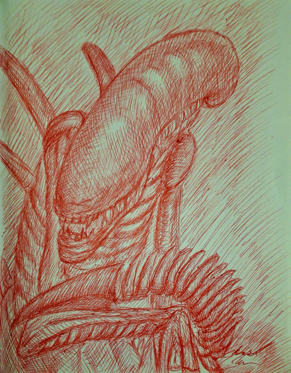 I did a red pen doodle of an Alien Xenomorph. #art #drawing #penart #alien #xenomorph #80smovies