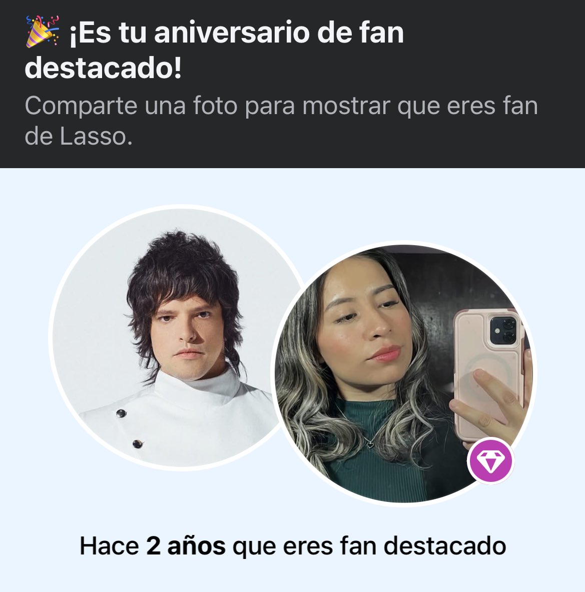 Dos años siendo fan destacado, ya merezco que vengas a mi rancho a dar un concierto <a href="/LassoMusica/">lasso</a>