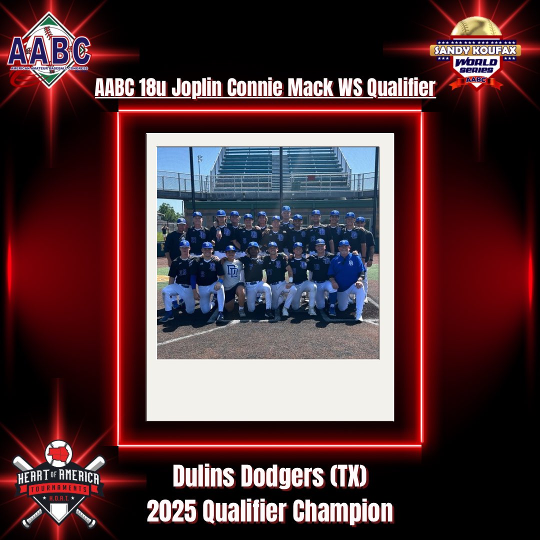 HOATournaments's tweet photo. Congratulations to the 2025 Joplin 18u Connie Mack World Series Qualifier Champions - Dulins Dodgers!!! Good luck in Farmington!! #HOAT #AABC #RoadToFarmington @CoachHart12 @CoachHart24 @aabc_south @followaabc https://t.co/ZZMu6o3GQA