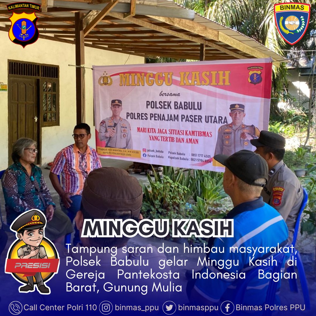binmasppu's tweet photo. Tampung saran dan himbau masyarakat, Polsek Babulu gelar Minggu Kasih di Gereja Pantekosta Indonesia Bagian Barat, Gunung Mulia
.
.
#PolresPPU #PoldaKaltim #Polripresisi #MingguKasihPresisi #iknNusantara #KamiBersamaPolri #UntungAdaPolisi #SavePolri #PolriUntukMasyarakat https://t.co/fQXIKLTHZi