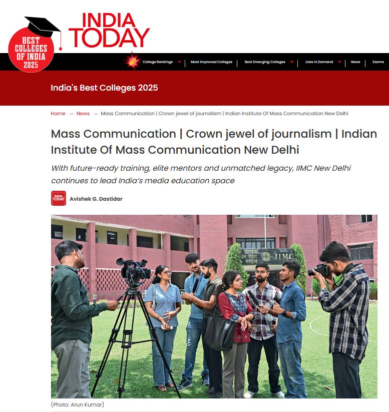 Indian Institute of Mass Communication (@iimc_india) on Twitter photo We are delighted to announce that #IIMC has once again been ranked No. 1 among #MassCommunication Institutes in India, according to the India Today– MDRA Survey 2025. 💐
Thank you to everyone who continues to uphold IIMC’s legacy of leadership in #mediaeducation.
<a href="/MIB_India/">Ministry of Information and Broadcasting</a> We are delighted to announce that #IIMC has once again been ranked No. 1 among #MassCommunication Institutes in India, according to the India Today– MDRA Survey 2025. 💐
Thank you to everyone who continues to uphold IIMC’s legacy of leadership in #mediaeducation.
<a href="/MIB_India/">Ministry of Information and Broadcasting</a>