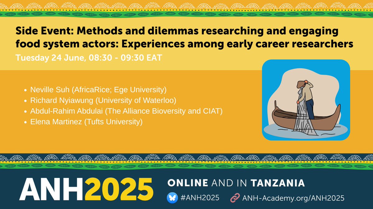 CGIAR Nutrition (@cgiarnutrition) on Twitter photo Join Abdul-Rahim Abdulai from <a href="/BiovIntCIAT_eng/">Alliance of Bioversity International and CIAT</a> for the Side event: Methods and dilemmas researching and engaging food system actors: Experiences among early careers #ANH2025
🗓️ 24 June 2025, 08:30-09:30
More information: bit.ly/3G7Oxwu Join Abdul-Rahim Abdulai from <a href="/BiovIntCIAT_eng/">Alliance of Bioversity International and CIAT</a> for the Side event: Methods and dilemmas researching and engaging food system actors: Experiences among early careers #ANH2025
🗓️ 24 June 2025, 08:30-09:30
More information: bit.ly/3G7Oxwu