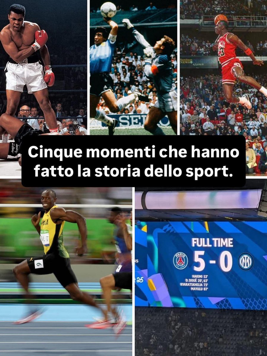 JuveIvy's tweet photo. Cinque momenti che hanno fatto la storia dello sport.
Ali, Maradona, Jordan, Bolt… e poi loro.

Quelli del 5-0.
Indelebili.
Indimenticabili.
Ingiocabili. 
Indifendibili.
🍐🍐🍐🍐🍐
#intermerda https://t.co/uC8kECJKC1