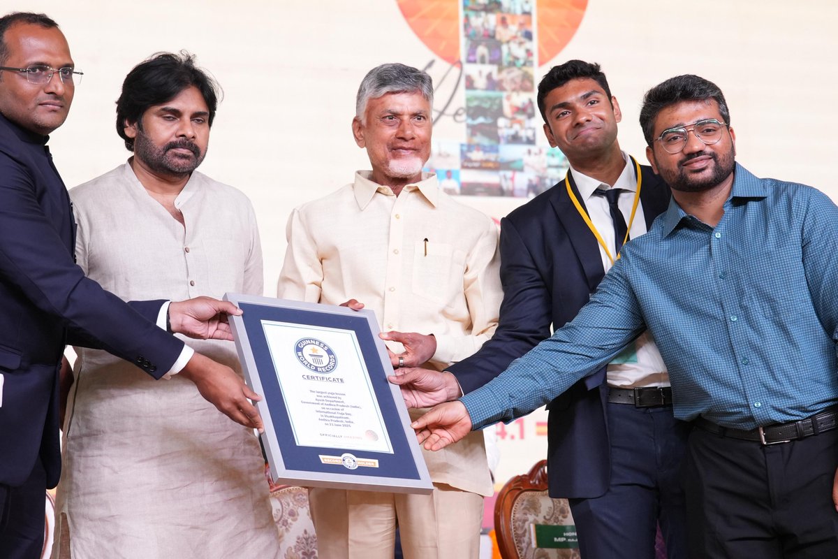 The largest yoga lesson consists of above 3.00 lakhs participants and was achieved by Government of Andhra Pradesh (India) on occasion of International Yoga Day in Visakhapatnam district  on 21 June 2025.