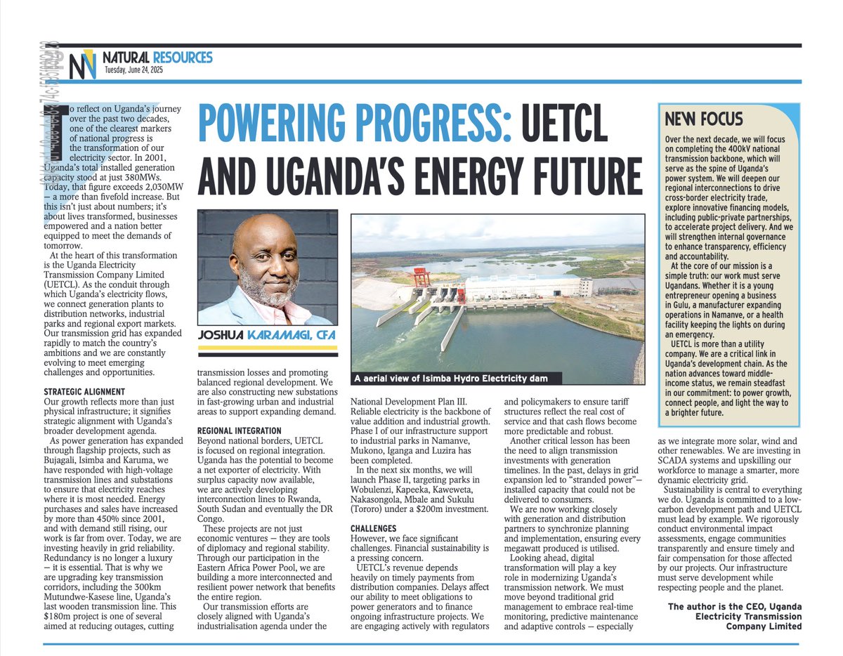 UETCL (@uetcl) on Twitter photo #PressReview: Joshua Karamagi, CFA - <a href="/UETCL_CEO/">Joshua Karamagi, CFA</a> has penned an article in today's <a href="/newvisionwire/">The New Vision</a>. Read about UETCL's strategic aligment, regional intergrational and planned digital transformation.
Full story on page 22. #PressReview: Joshua Karamagi, CFA - <a href="/UETCL_CEO/">Joshua Karamagi, CFA</a> has penned an article in today's <a href="/newvisionwire/">The New Vision</a>. Read about UETCL's strategic aligment, regional intergrational and planned digital transformation.
Full story on page 22.