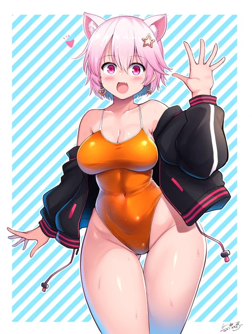 意外にオレンジ色スク水悪くないな… #くさつたーと