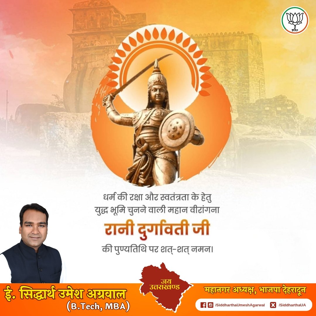 #पुण्यतिथि...! 
भारत की महान वीरांगना, महारानी दुर्गावती जी की पुण्यतिथि पर विनम्र श्रद्धाँजलि।

रानी दुर्गावती एक निर्भीक, बलवान कुशल शासिका थीं रानी दुर्गावती ने अपने शासन काल में जात-पात से दूर रहकर सभी को समान अधिकार दिए।

#RaniDurgaWati