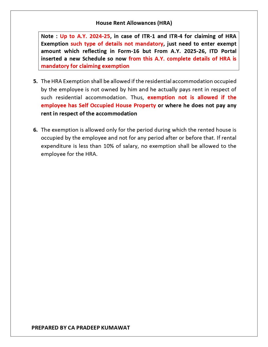 CA Pradeep Kumawat (@capradeepkumaw1) on Twitter photo House Rent Allowance (HRA)
Concept, Eligibility, Reporting in ITR
Major changes in current year ITR Reporting 
<a href="/TaxationUpdates/">Taxation Updates (CA Mayur J Sondagar)</a> <a href="/CAclubindia/">CAclubindia</a> <a href="/taxguru_in/">Tax Guru</a> House Rent Allowance (HRA)
Concept, Eligibility, Reporting in ITR
Major changes in current year ITR Reporting 
<a href="/TaxationUpdates/">Taxation Updates (CA Mayur J Sondagar)</a> <a href="/CAclubindia/">CAclubindia</a> <a href="/taxguru_in/">Tax Guru</a>