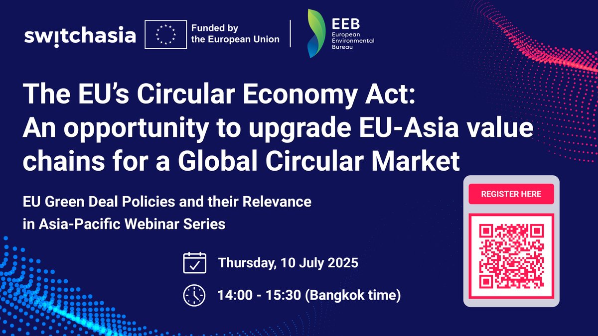 switch-asia (@switchasia) on Twitter photo The 🇪🇺 EU Circular Economy Act aims to reshape how industries use resources, reduce waste, and compete globally. 🗓️ On 10 July 2025 ⌚️ 14:00-15:30, don't miss this <a href="/switchasia/">switch-asia</a> and European Environmental Bureau Webinar. REGISTER 👉 shorturl.at/D9XTw <a href="/EU_Partnerships/">EU International Partnerships 🇪🇺</a> The 🇪🇺 EU Circular Economy Act aims to reshape how industries use resources, reduce waste, and compete globally. 🗓️ On 10 July 2025 ⌚️ 14:00-15:30, don't miss this <a href="/switchasia/">switch-asia</a> and European Environmental Bureau Webinar. REGISTER 👉 shorturl.at/D9XTw <a href="/EU_Partnerships/">EU International Partnerships 🇪🇺</a>