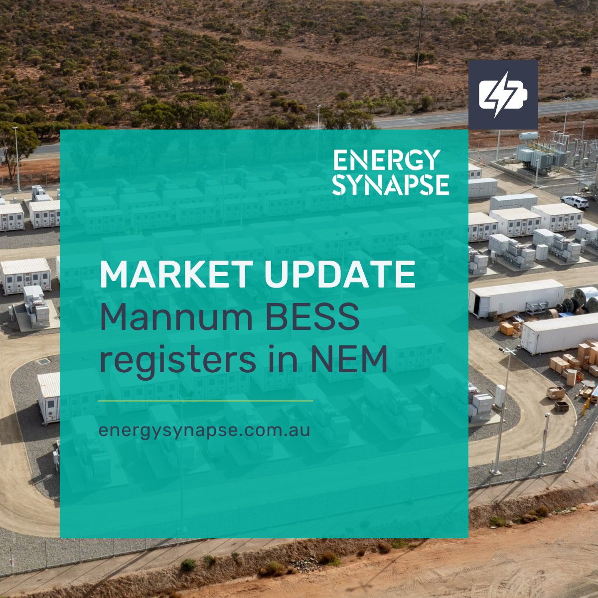 100 MW/200 MWh Mannum BESS is one of the latest #batteries to register in Australia's National Electricity Market.

Mannum BESS is located next to the existing ElectraNet/SA Power Networks substation on Mannum Road in South Australia.

The  battery was developed by Epic Energy