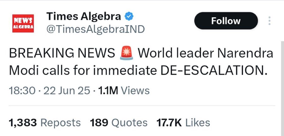 World Leader!

Ye world leader apne desh ke Ceasefire ka Open Credit nahi le sakta…

Ye World Leader apne desh mein Manipur mein De-escalation nahi karva sakta…

Ye world Leader jise foreign policy kr naam par bas zor se hahahahhaha karna aata hai.