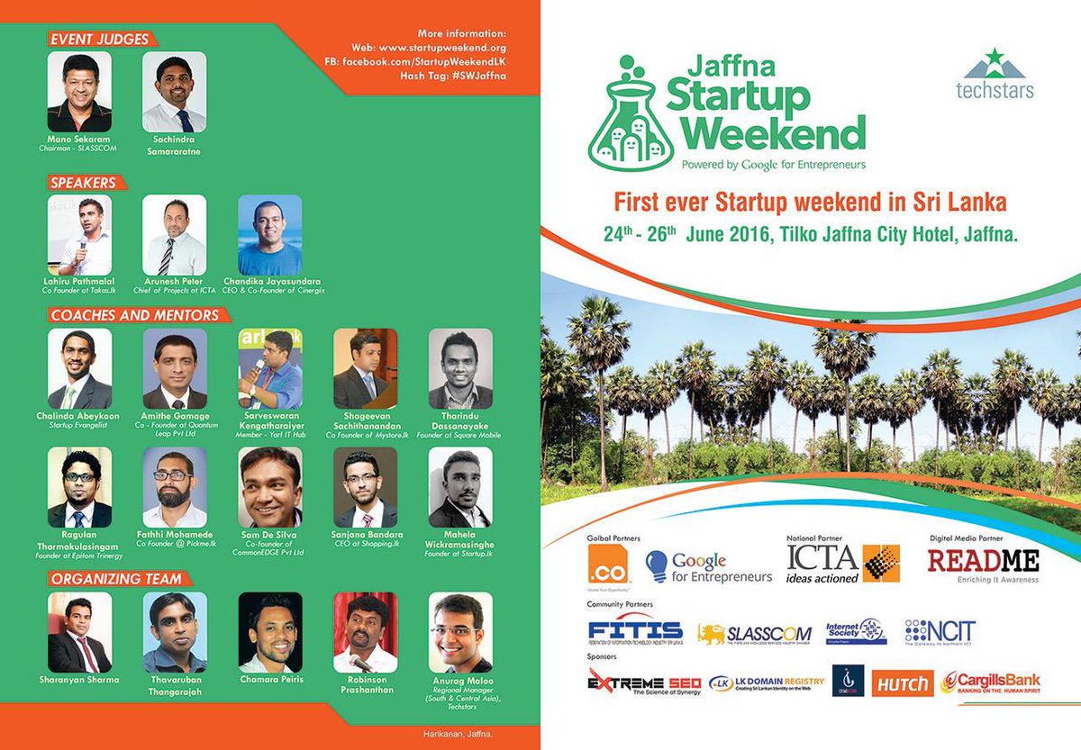 Chamara Peiris (@chamara) on Twitter photo 9 years ago today, we kicked off the first-ever <a href="/StartupWeekend/">Techstars Startup Weekend</a> SriLanka - in Jaffna.
I was one of the organisers, invited by <a href="/sharanyanlk/">Sharanyan Sharma</a> including Robinson B. Prashanthan and Thangarajah Thavaruban, who believed in building from the edges, not just the centre.
It was a big 9 years ago today, we kicked off the first-ever <a href="/StartupWeekend/">Techstars Startup Weekend</a> SriLanka - in Jaffna.
I was one of the organisers, invited by <a href="/sharanyanlk/">Sharanyan Sharma</a> including Robinson B. Prashanthan and Thangarajah Thavaruban, who believed in building from the edges, not just the centre.
It was a big