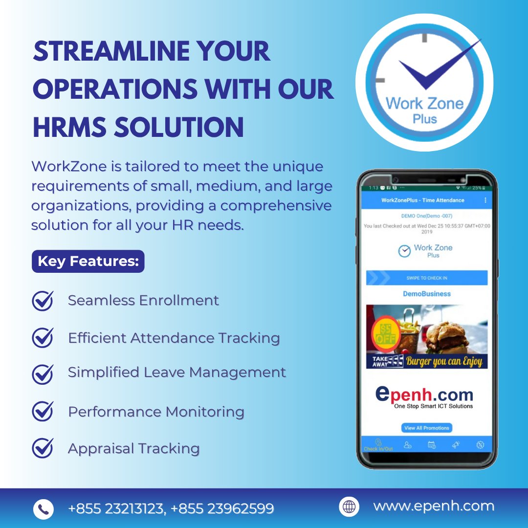 epenhcom's tweet photo. โ
Streamline Your Operations with Our HRMS Solution from E Penh Co., Ltd - แแแแปแแ แแปแ แขแแธ แแแ แแผ แขแทแแแธแแธ๐ฐ๐ญ
.
#epenh #phnompenh #cambodia #workzoneplus #workzone #erp #attendenceapp #employees #hrms #hrmapp https://t.co/bebHSSN5OQ